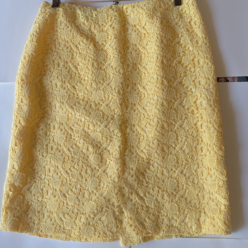 Talbots Yellow Floral Lace Lined Pencil Skirt, Size 10